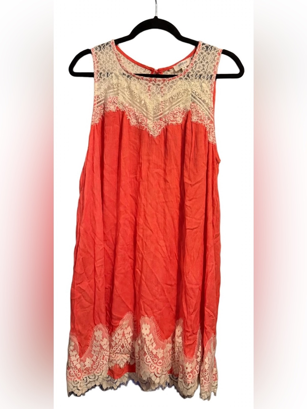 Umgee- Coral Dress with Cream Lace- M